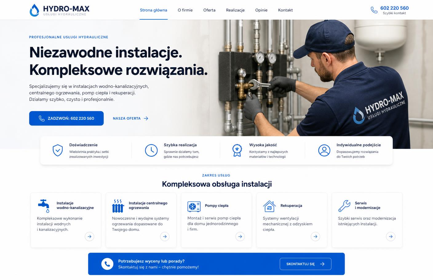 Nowoczesna strona internetowa firmy usługowej po redesignie